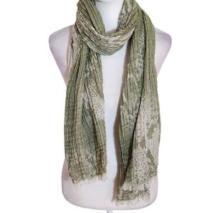 Ahujasons Green and Beige Crinkle Gauze Scarf 16 x 67